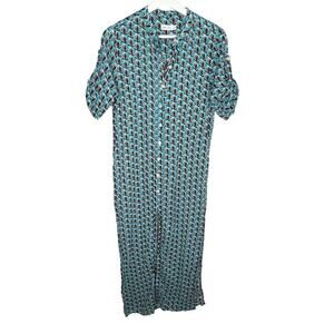 Diane Von Furstenberg x Onia Button Down Printed Blue Maxi Dress Side Slits XS